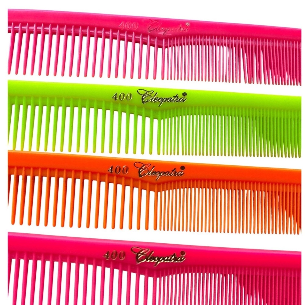 Cleopatra 400 Styling Hair Combs 4 Neon Pink Green Orange 4‎ Piece Set